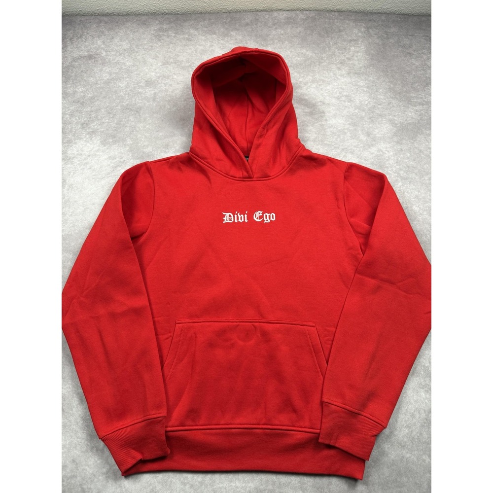 Divinego Hoodie Sweatshirt‎ Mens Medium Red Divi Ego Embroidered Graphic Back